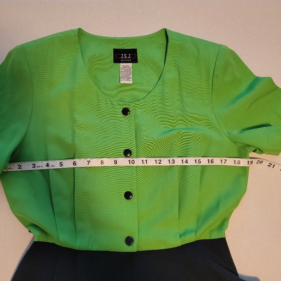 Vintage J.S.J. Petites Jumpsuit Size 10P Vibrant Green and Navy 80s Neon - Picture 6 of 10